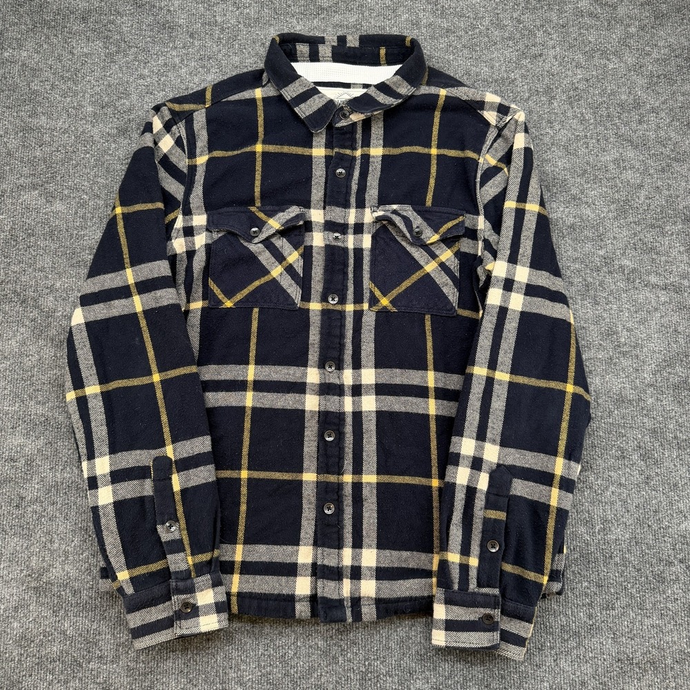 California Cowboy Flannel Shirt Men's L Plaid Thermal Lined Button Up Navy Gold